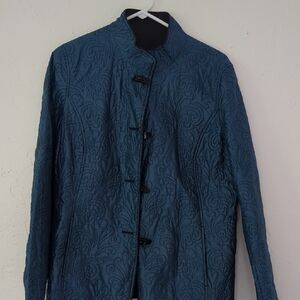 Elegant Blue Women's Blazer with Textured Pattern